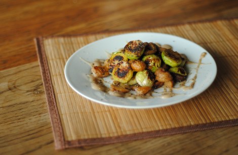 Chestnuts and brussels sprouts with chestnut puree (low-amine, gluten-free, soy-free, paleo) photo