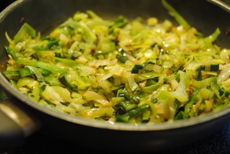 Caramelizing Leeks for Cumin Bean Vegetable Soup (photo)
